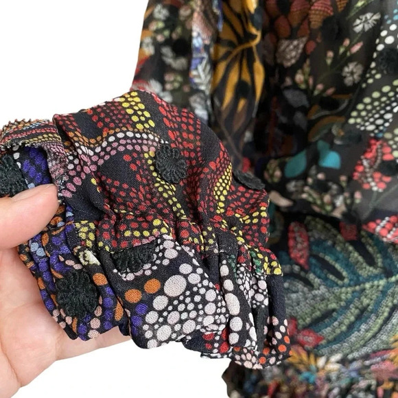 FARM Rio Delicate Forest Smocked Mini Dress Small Floral Embroidered Boho Chic - Picture 7 of 16